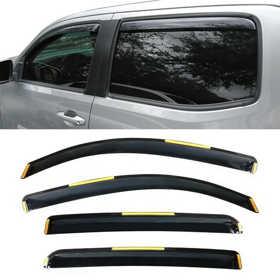 Ikon Motorsports In-Channel Window Visors Sun Shades Vent Rain Guards for 2016-2023 Toyota Tacoma Double Cab (Crew Cab) Black PC Polycarbonate 4PCS