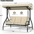thumbnail image 5 of TLSUNNY Canopy Swing Chair Set, 3-Seat Outdoor Swing Chair with Stand & Removable Seat Cushion, for Patio, Backyard, Balcony Relaxation, Supports 750LBS, 5 of 12