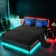 thumbnail image 5 of Manfei 3D Cube Neon Light Queen Bedding, Blue Gradient Stripe Bedding Comforter Set Queen, Blue Black, Black Reversible 7pcs, 5 of 6