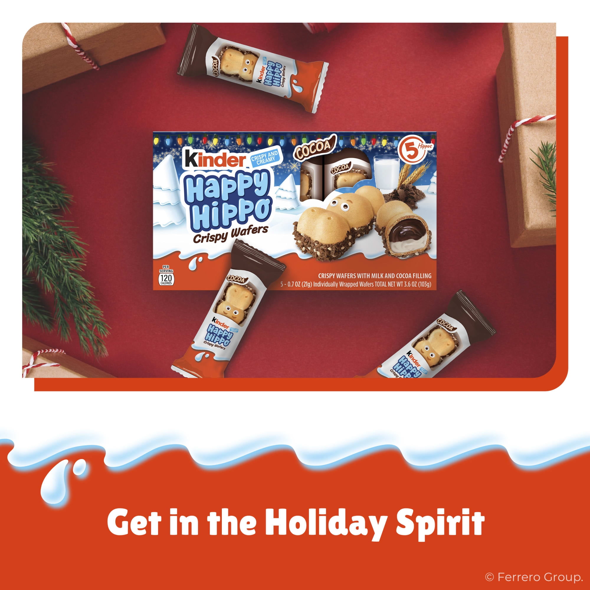 (2 pack) Kinder Happy Hippo Crispy Wafers with Milk and Cocoa Filling, Great for Stocking Stuffer, 5 Count, 3.6 oz