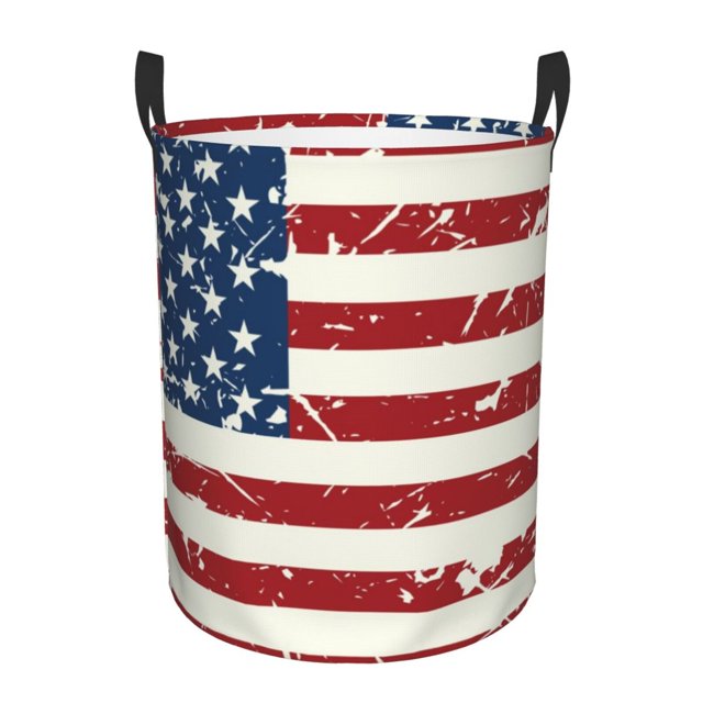 Fotbe Vintage American Flag Cesto de Ropa con Asas, Cesto Impermeable de Gran Capacidad, Bolsa de Lavado para Dormitorio, Cesto de Ropa con Ruedas y Asas-Small