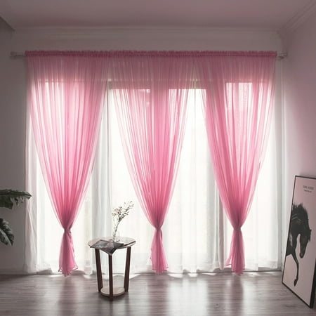 Qianduo Sheer Curtains - See Through Curtains - Embroidered Sheer Curtains - Polyester - 200X100cm - Pink