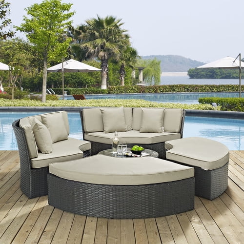 Modway Sojourn 5 Piece Outdoor Patio Sunbrella Daybed, Multiple Colors