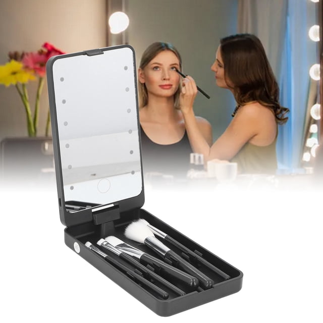 Miroir de Maquillage avec Lumières, Rotation à 360 Degrés, Rechargeable par USB, Miroir de Maquillage Portable avec Éclairage LED, Miroir de Voyage avec Rangement Intégré pour Maquillage, Modelage des Sourcils