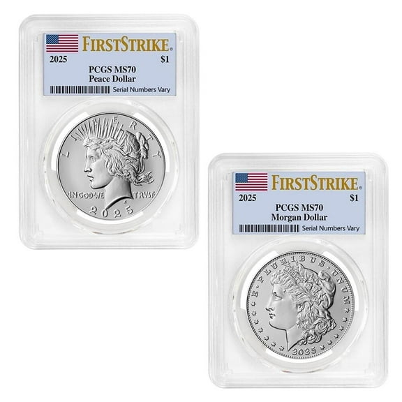 2025 Morgan and Peace Silver Dollar 2-Coin Set PCGS MS 70 FS