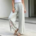 thumbnail image 4 of MYAOYINo Boundaries Linen Pants for Women Plum Blossom Embroidery Wide Leg Elastic Waist Casual, 4 of 6