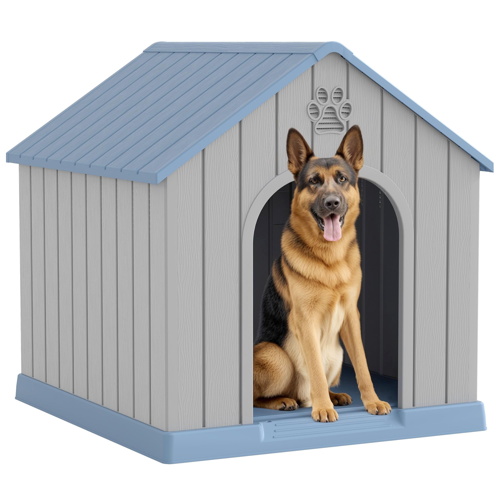 EasyUp Outdoor Waterproof Dog House,Resin Material,Puppy Shelter with Air Vents and Elevated Floor,Sturdy Dog Kennel for Small to Large Sized Dogs, Easy to Assemble (Blue, 38.62*36.26*38.07 Inches)