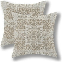 Boho Pillow Covers 18x18 Set of 2, Beige Brown Bohemian Farmhouse Decorations Throw Pillow Covers Ethnic Carpet Pattern Outdoor Decorative Linen Cushion Case for Couch Sofa Home