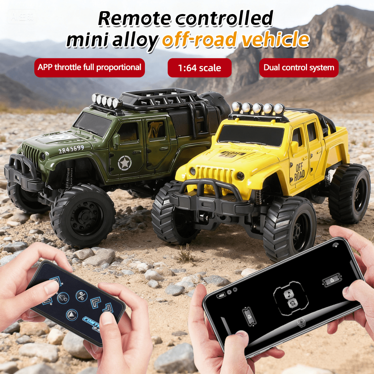 Alloy Remote Control Truck for Kids, 1:64 Mini RC Car with Wooden Bridge for Boys Girls Off-Road Vehicle Racing & Birthday Gifts(Yellow)