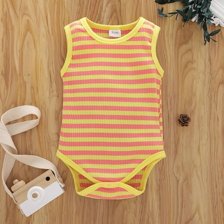 

NEGJ Baby Girls Boys Sleeveless Ribbed Striped Print Romper Clothes