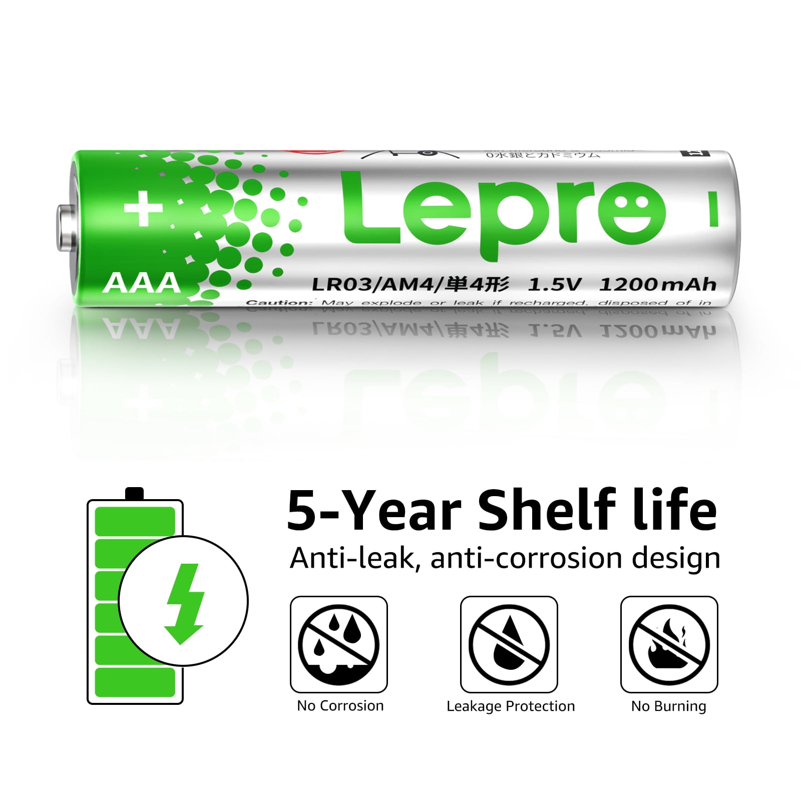 Lepro 100-pack AAA Alkaline Batteries, 1.5 Volt , Holds Long Lasting Power Up to 5 Years, Non-rechargeable