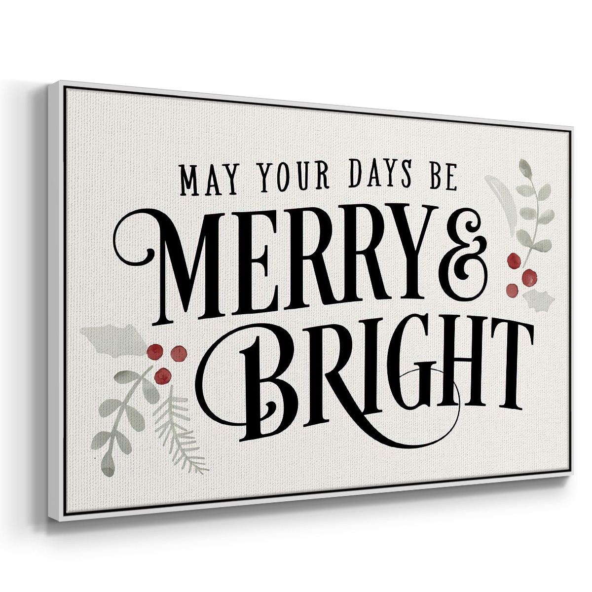 Merry Sentiment II - Framed Gallery Wrapped Holiday Canvas - 25 x 37 - White Frame