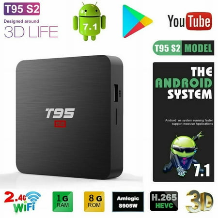 T95 S2 4K HD Smart TV Box Android 7.1 Quad Core 1GB+8GB WIFI Media Streamer New