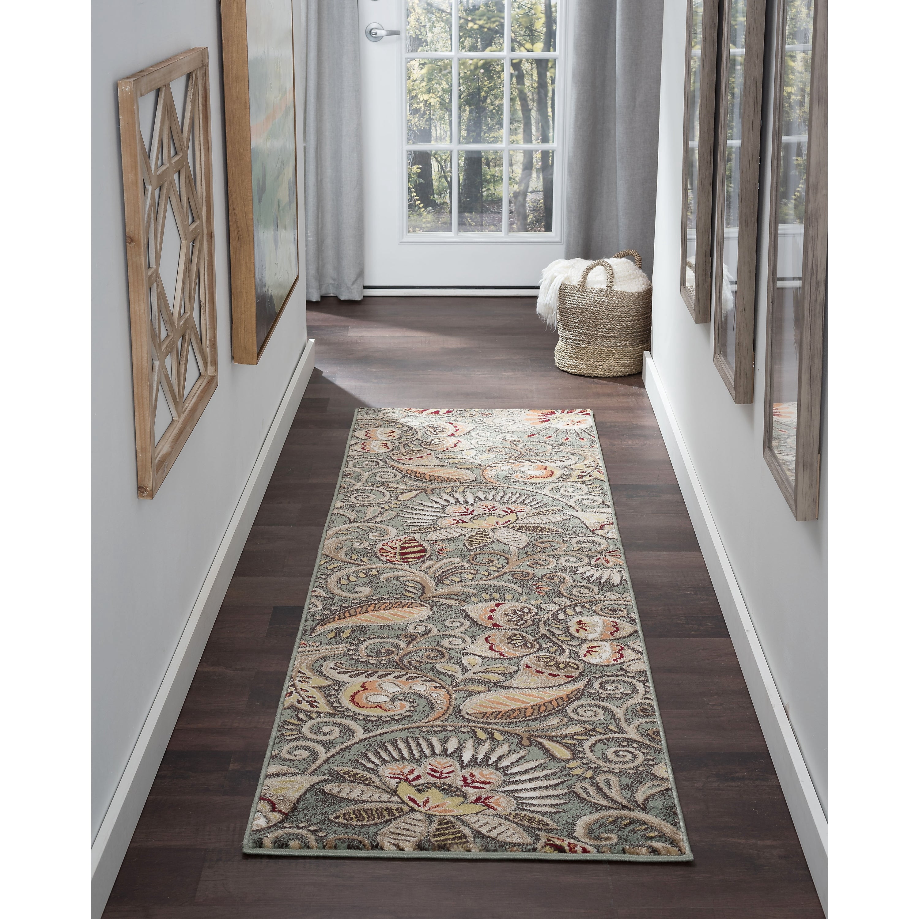 Alise Rugs Caprice MidCentury Modern Floral Indoor Area Rug Seafoam 2'3'' x 7'7'' Runner