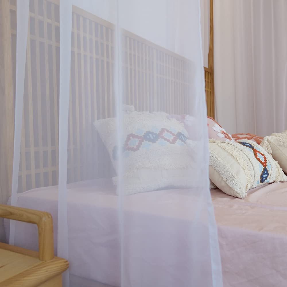 Sheer Bed Curtains For King  Queen Full And 4 Corner Canopies & Drapes Four Poster Beds White