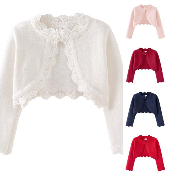 NinXxx Girls Casual Knit Cardigan Open Front Soft Everyday Top White 4-5 Years