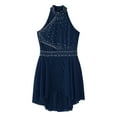 thumbnail image 5 of Lejafay Kids Girls Sleeveless Mock Neck Ice Skating Ballet Latin Dress Shiny Sequins Rhinestones Navy Blue 8, 5 of 7