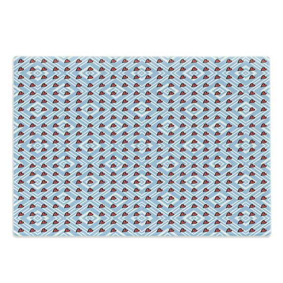 Romantic Cutting Board, Pattern with Hearts on Pastel Colored Rhombus Bohemian Composition, Decorative Tempered Glass Cutting and Serving Board, Large Size, Pale Blue Ruby White, by Ambesonne