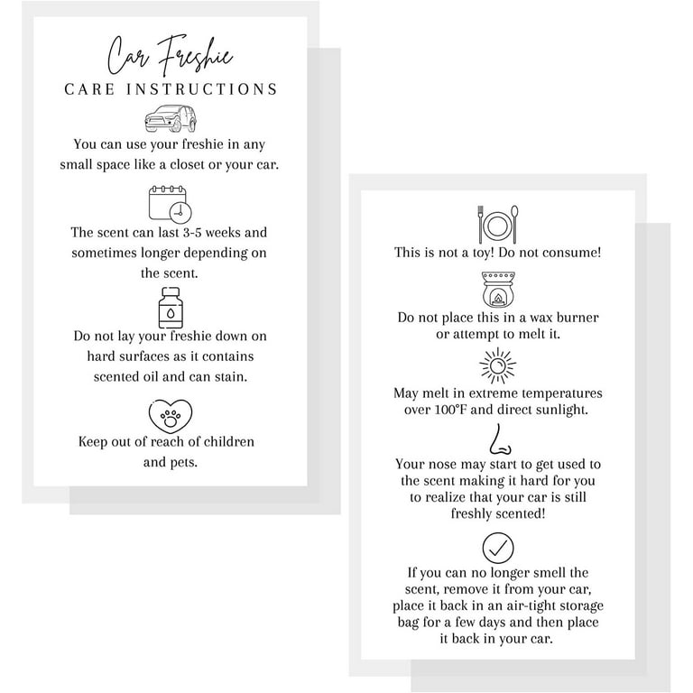 Car Freshie Care Card - Instructions To Include With Car Freshies