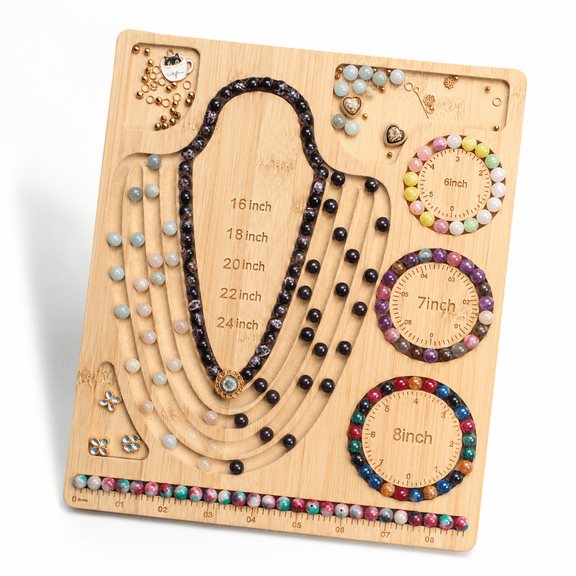 Bamboo Bead Board for Jewelry Making – Portable Beading Tray with Bracelet Sizer, Necklace Grooves, and Craft Storage for Bracelets, Necklaces, and DIY Crafts