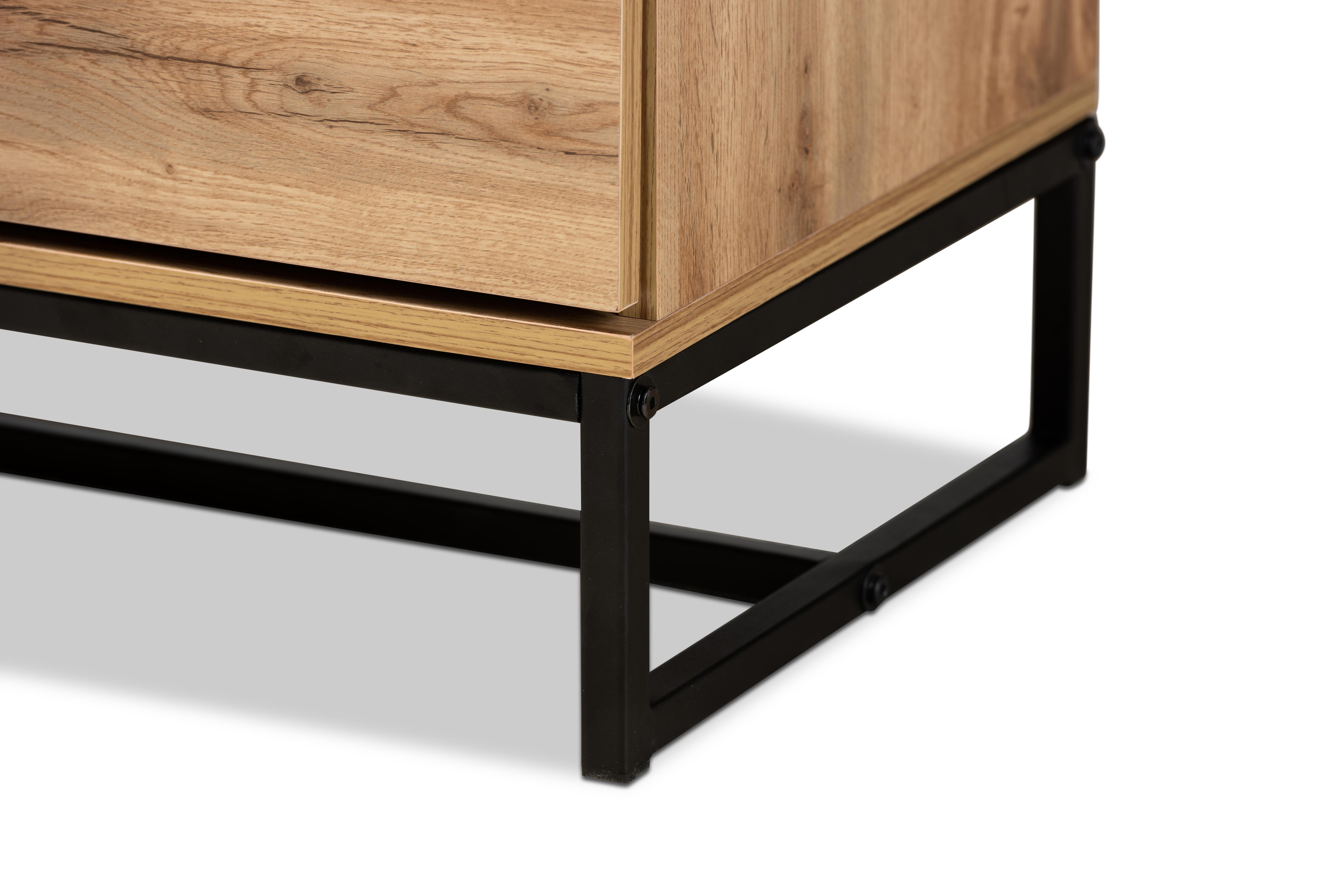 Baxton Studio Reid Modern and Contemporary Industrial Oak Finished Wood and Black Metal 4-Drawer Dresser