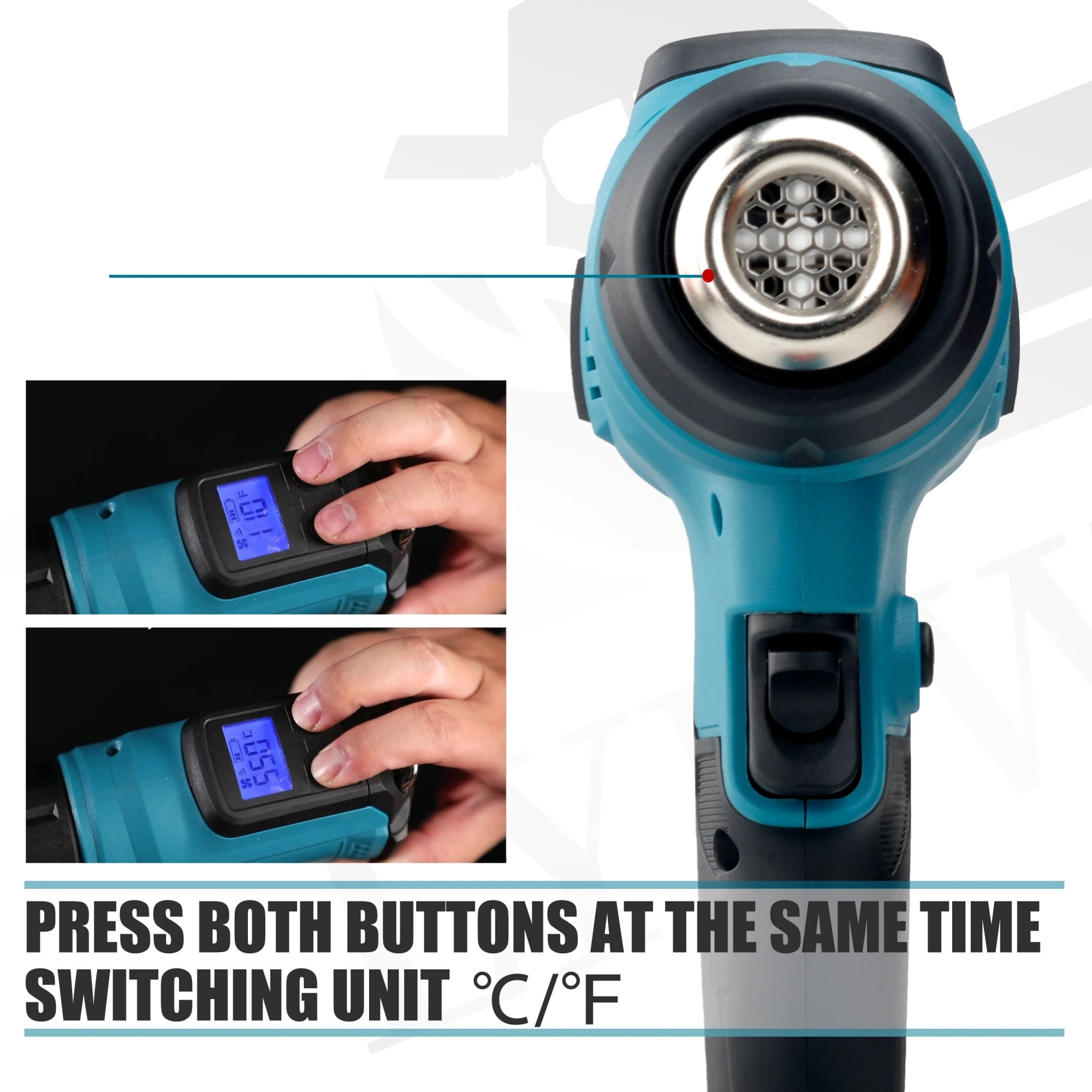 18V Heat Gun Shrink Wrapping Tool Hot Air Gun Air Dryer Soldering Thermal Blower with LED display, Tool only, No battery ,Variable Temperature