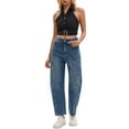 thumbnail image 2 of INSPIRE CHIC Women's Barrel Jeans High Waisted Casual 2025 Wide Leg Baggy Denim Pants M Vintage Blue, 2 of 6
