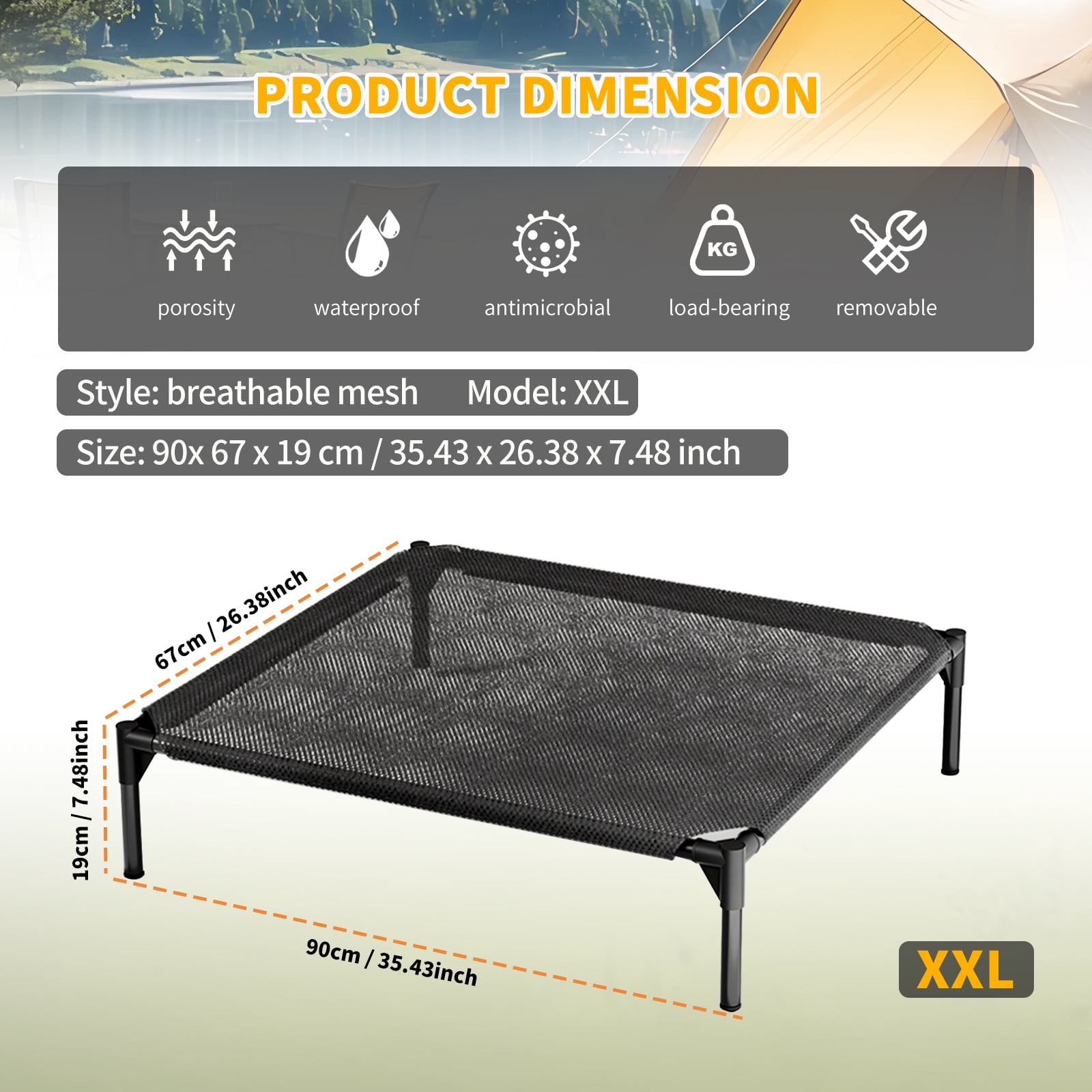 FENGFAN XXL Cooling Mesh Pet Bed, Waterproof Teslin Elevated Cot for Dogs and Cats