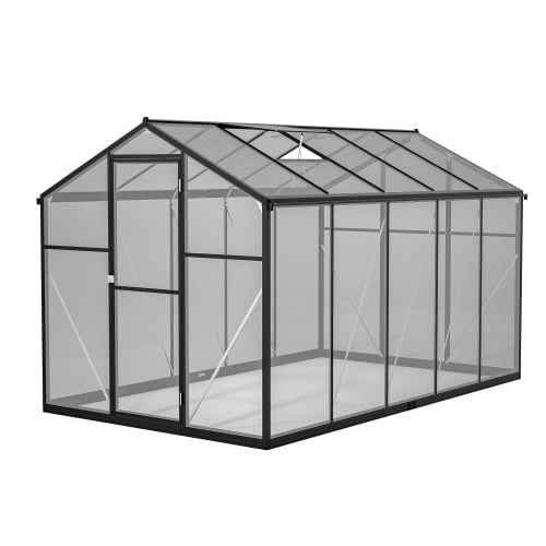6'x8' Heavy-Duty Polycarbonate Walk-in Greenhouse, Aluminum Frame with Quick Setup & Roof Vent, UV-Resistant Outdoor Greenhouse for Garden & Backyard, Black