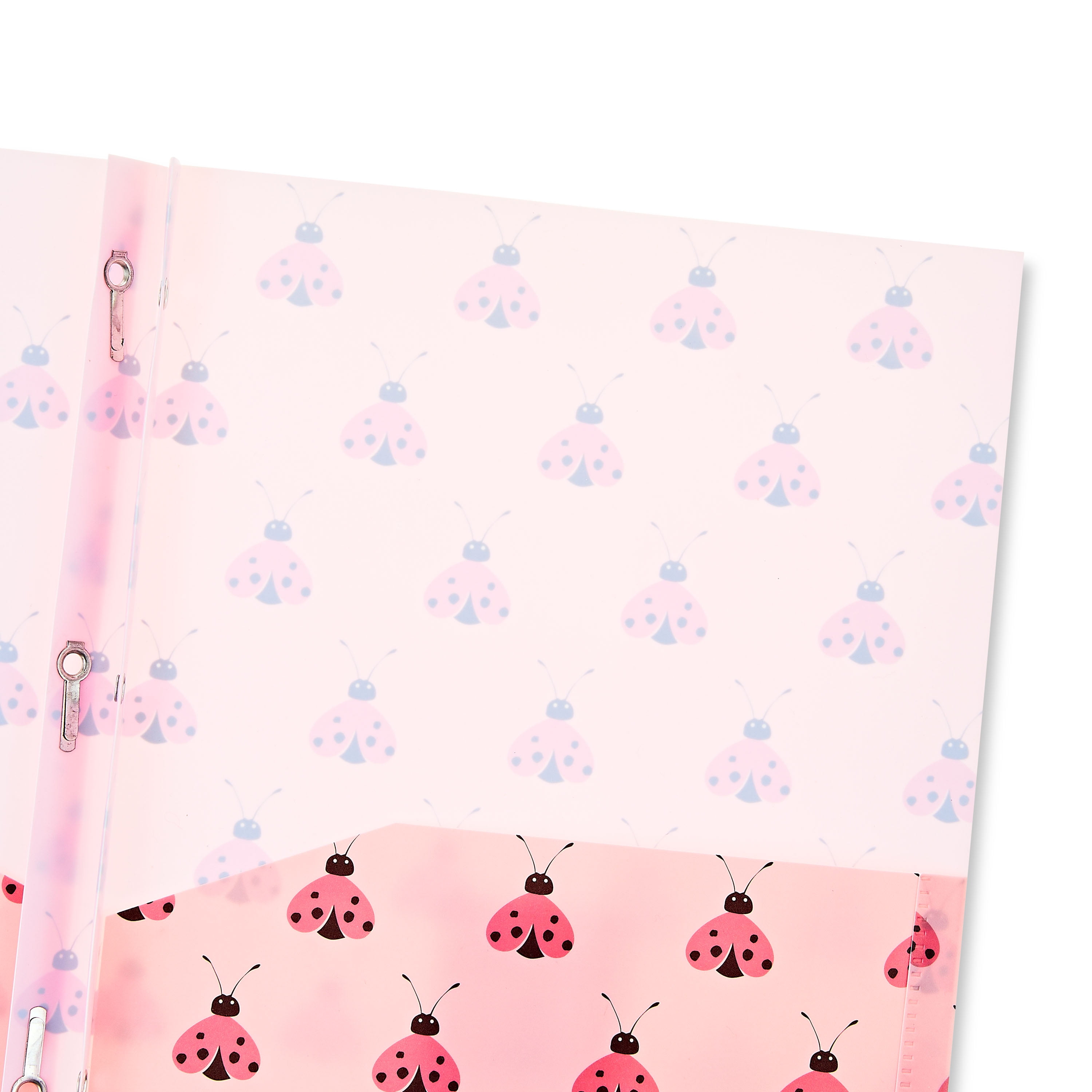 Pen+Gear Letter Size 2-Pocket Poly Folder with Prongs, 9.5" x 11.38", Pink Ladybugs