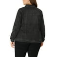 thumbnail image 3 of Agnes Orinda Plus Size Denim Jacket for Women Long Sleeve Button Down Washed Front Trucker Jean Jacket 2025 Western Outfit L Black, 3 of 7