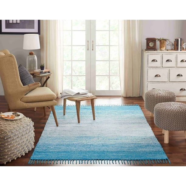 Chesapeake Cotton Ombre Teal Area Rug, Navy Blue Ombre Area Rug