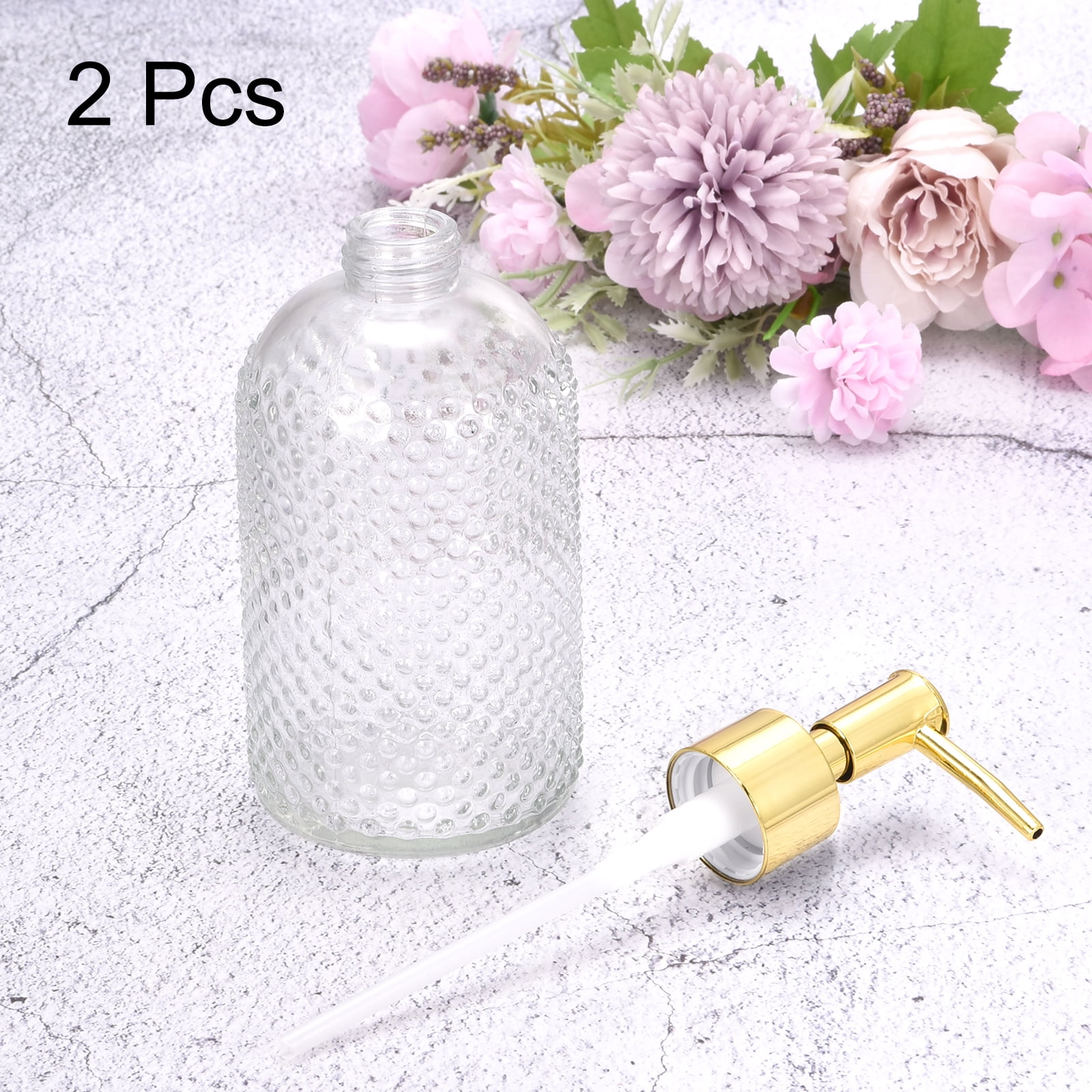 Unique Bargains Soap Dispensers Set Glass Dish Hand Soap Dispenser with Pump Golden