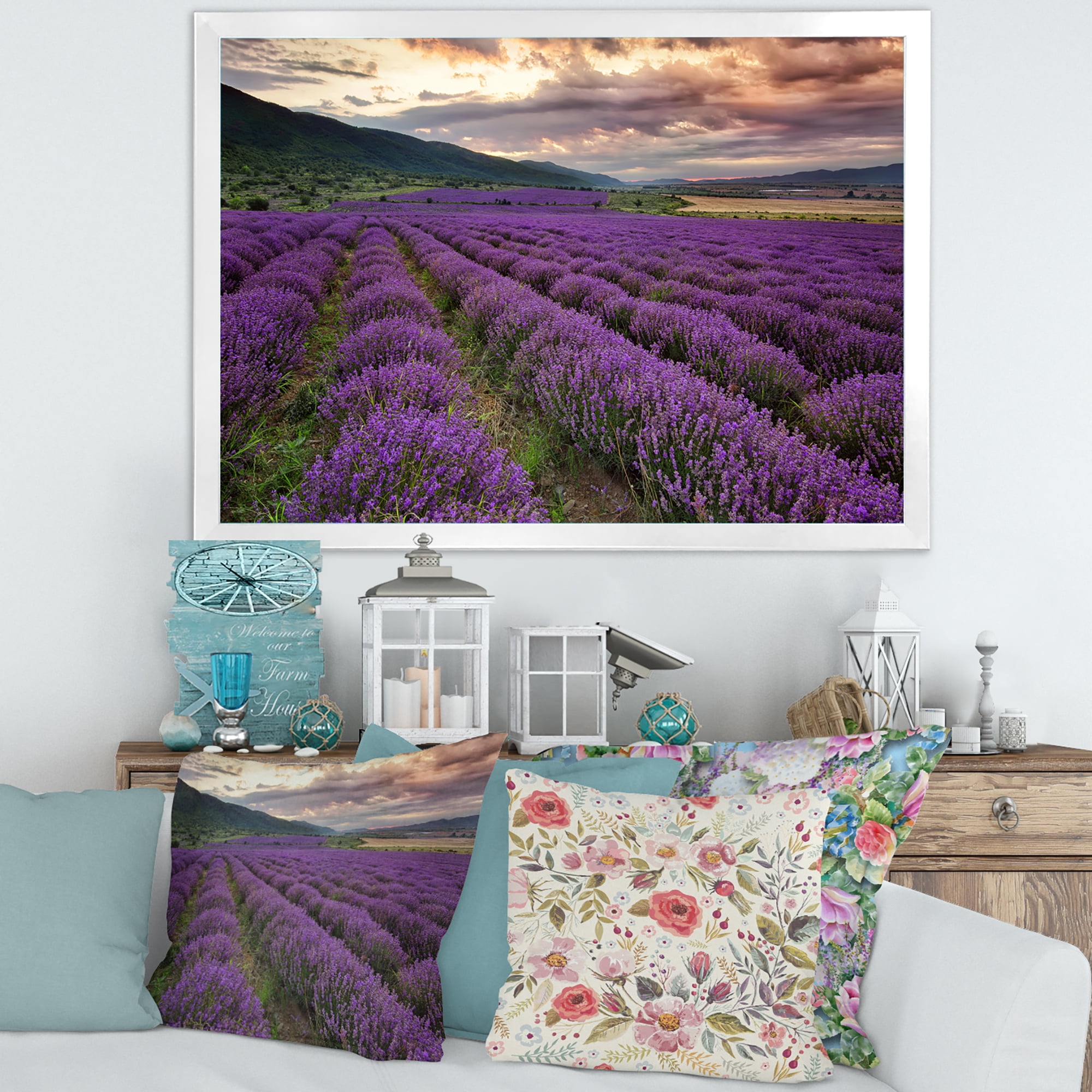 Designart 'Lavender Field At Sunrise I' Farmhouse Framed Art Print