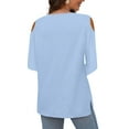 thumbnail image 5 of Workout Tops for Women Womens Sexy Cold Shouler 3/4 Sleeve T-Shirts O-Neck Cute Tops Solid Basic Tees Summer Pullover, 5 of 6