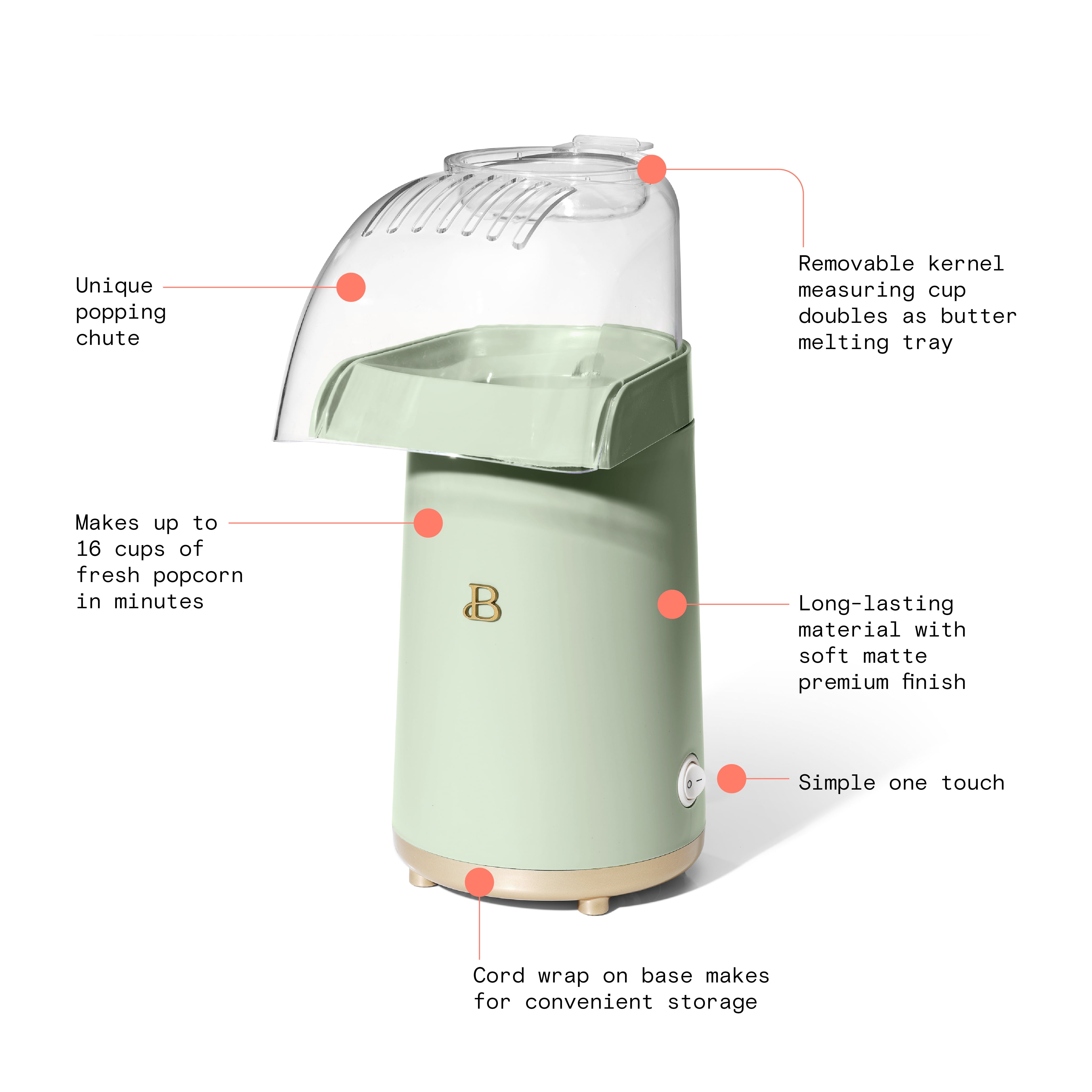 Beautiful Hot Air Popcorn Maker, White Icing by Drew Barrymore