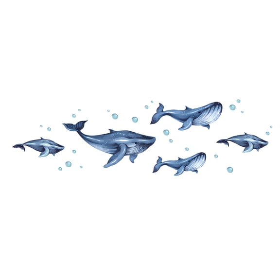 Blue Whales Set WIRESTER Decal Vinyl Wall Stickers Decoration for Boys Girls Kids Room Bedroom Home Office Living Room Wall Bathroom (12 x 6 inches)