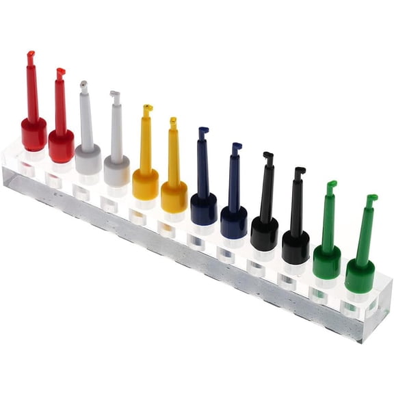 Fly Tying Hook Display Stand, Clear Acrylic 12-Slot Rack with Assorted Color Hook Holders, Professional Fishing Lure Organizer for Desk and Retail, 7.7-Inch