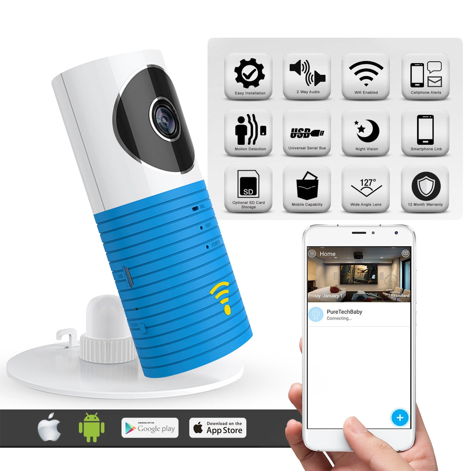 AGPtek 1080P HD Wireless baby Monitor WiFi CCTV Smart Camera With Video,Wireless Pet Monitor