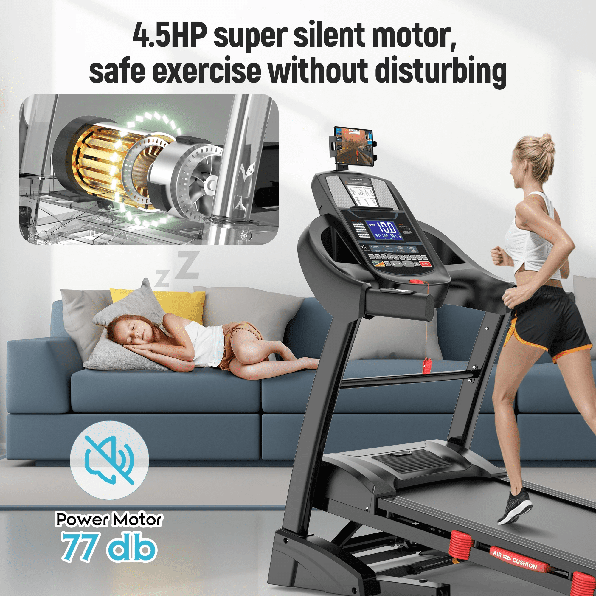 4.8HP Walking Running Treadmill with Automatic Incline, Treadmill with 64+3  Preset Programs, 300lb Capacity, 20-Lvel Auto Incline Running Treadmill for Home Gym