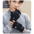 thumbnail image 2 of Guantes de hombre de medio dedo con solapa, cálidos, resistentes al frío, con etiquetado, de moda, tejidos de lana, para invierno, para estudiantes, para escribir, con dedos faltantes, 2 of 3