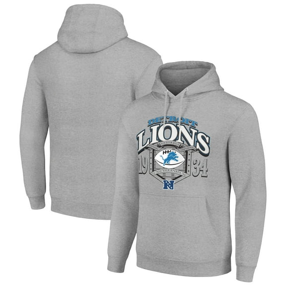 Men's Starter Heather Gray Detroit Lions 80s Retro Pullover Hoodie