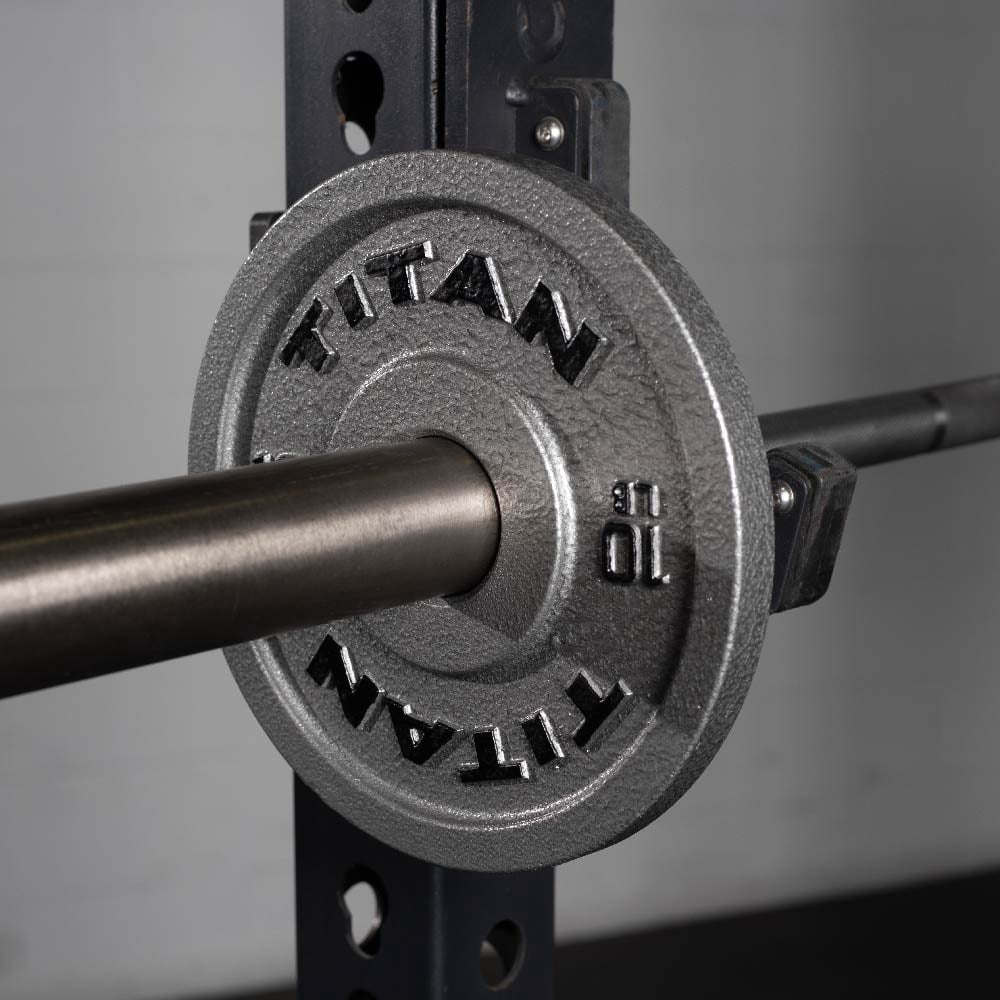 Titan Fitness 10 LB Cast Iron Olympic Plates, Sold In Pairs, Classic Weight Plate Design, Silver Hammer Finish