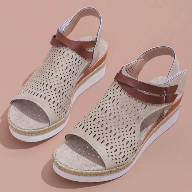 MKLEKYY Sandalias para Dama Sandalias de Cuña Huecas de Cuero de Moda de Verano para Mujer Sandalias Cómodas Informales para Exteriores