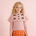 thumbnail image 6 of Lorytime Kids Girls Sweaters with Bows Cape Collar Cute Pullover Button Crewneck Long Sleeve Tops Soild Knitwear 4 Years, 6 of 7