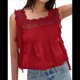 thumbnail image 2 of Camiseta Sin Mangas de Encaje Y2K para Mujer, con Abertura Lateral y Lazo, con Volantes Transparentes, Ideal para Salir de Verano Rojo M, 2 of 8