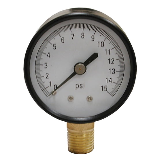 15 PSI Pressure Gauge, 2" Face,PartNo G60015 JonesStephens