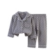 thumbnail image 2 of Pajama Set for Girls New Children's Spring Checkered Printed Lightweight Long Sleeve V-Neck + Pants Home Clothes Pajama Set Style B-3 Gray 155, 2 of 4