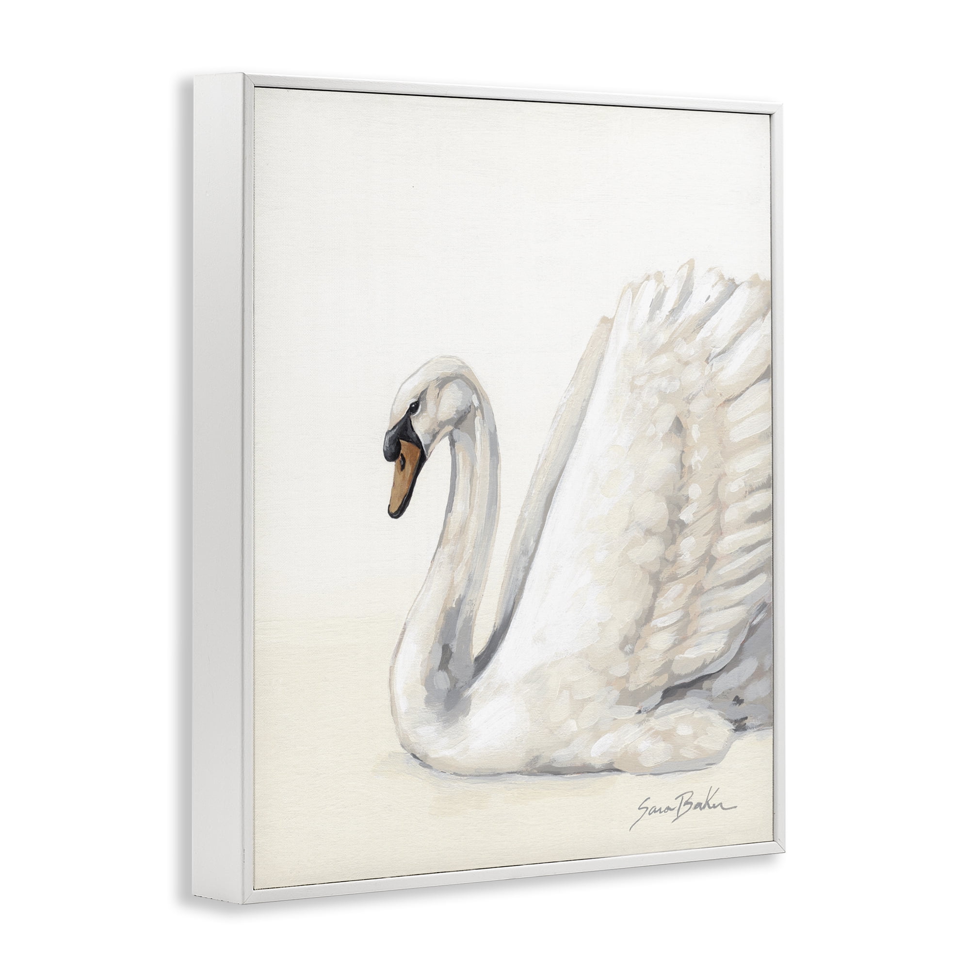 Stupell Industries White Swan in Repose White Framed Giclee Art, design by Sara Baker
