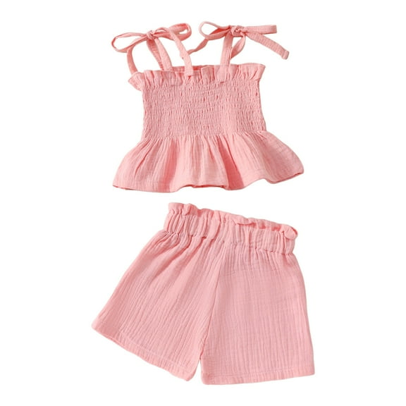 GXWEA One Year Old Girl Birthday Outfit Clothes For Girls 4-6 Infant Baby Toddler Girls Clothes Solid Color Sleeveless Camisole Linen Pants Set Baby Summer Outfits Pink 4-5 Years
